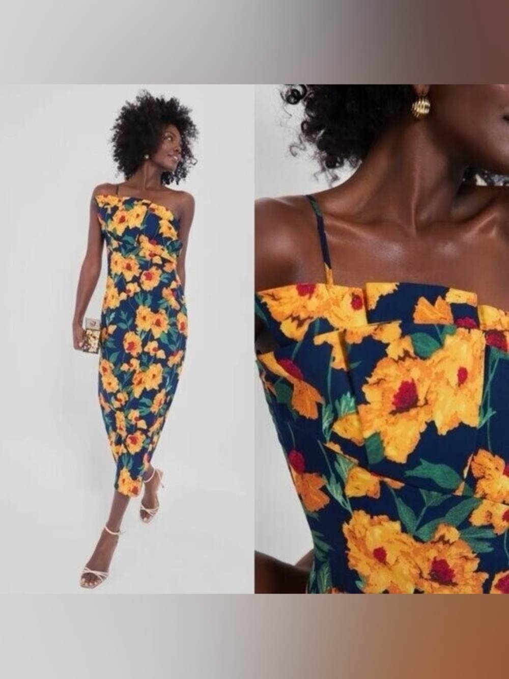 Hyacinth House Navy & Marigold Floral Ruffle Margot Maxi Dress Size XS